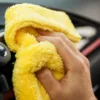 Microfiber car towel for auto detailing and cleaning.